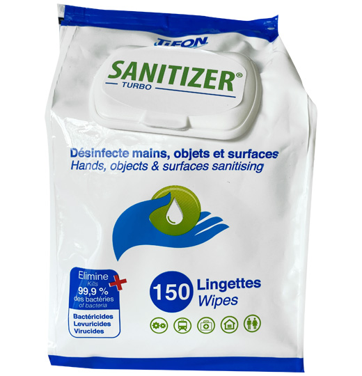 Lingettes désinfectantes mains & surfaces Sanitizer x150 - Désinfection  instruments & surfaces